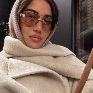 Bottega Veneta BV1342S 002 Sunglasses Silver/Gold Aviator Frame, Brown Lenses